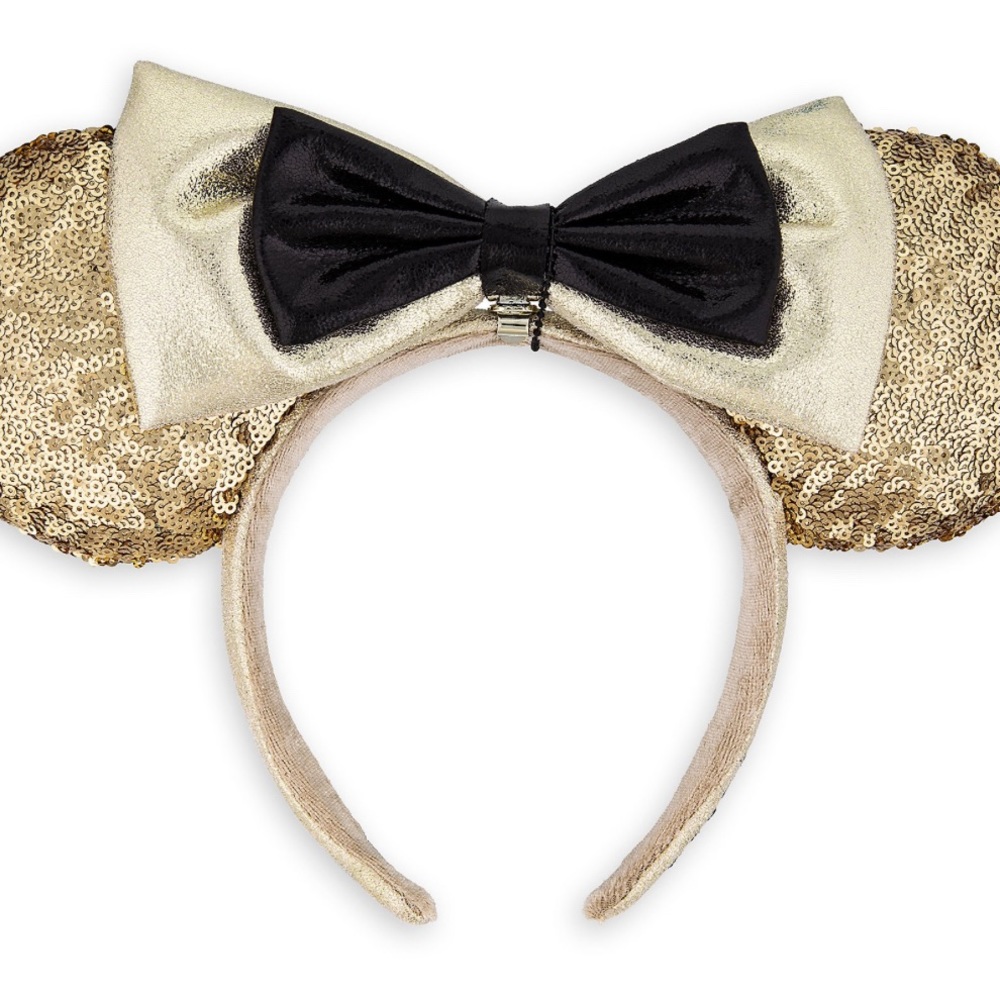 New 2018 Disney Parks Mickey Mouse 90th Years Gold Ears Headband Detachable Bow
